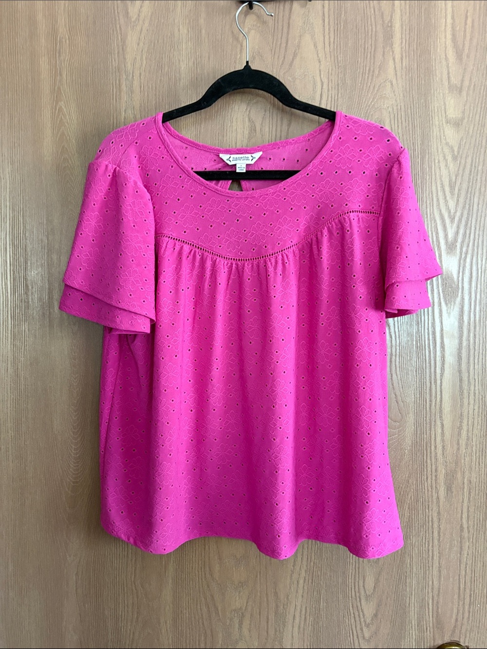 Nanette Lepore Hot Pink Eyelet Flutter Sleeve Blouse